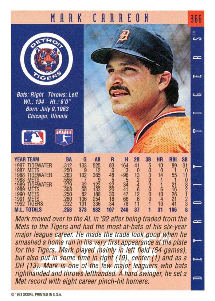 Mark Carreon  baseball card collectible - Main Image 2