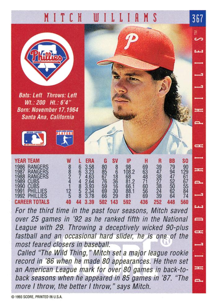 Mitch Williams  baseball card collectible - Main Image 2