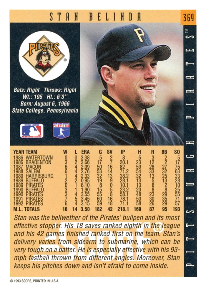 Stan Belinda  baseball card collectible - Main Image 2