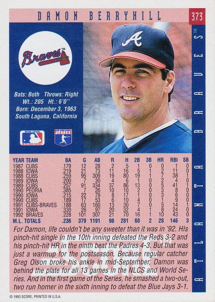 Damon Berryhill  baseball card collectible - Main Image 2