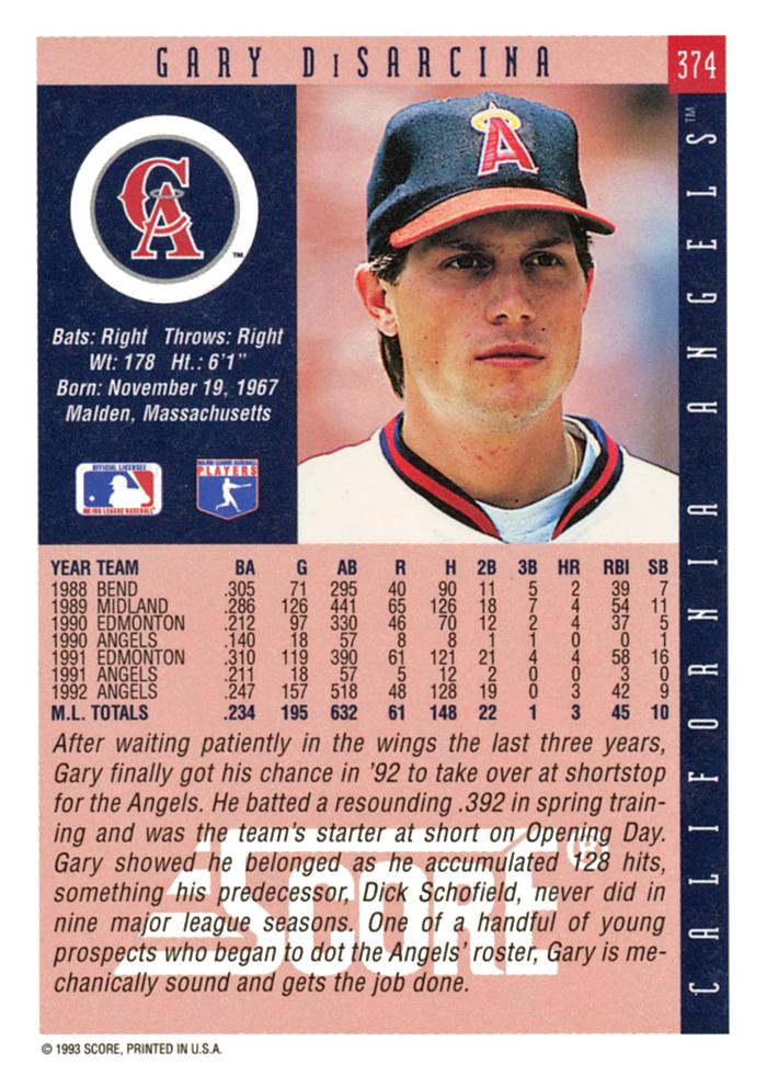 Gary DiSarcina  baseball card collectible - Main Image 2