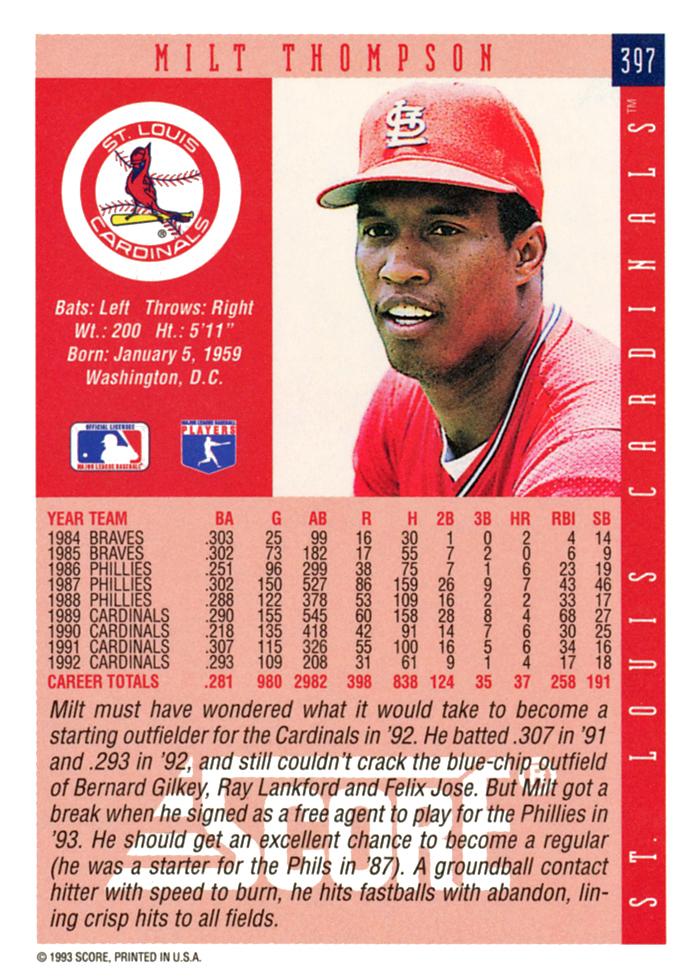 Milt Thompson  baseball card collectible - Main Image 2