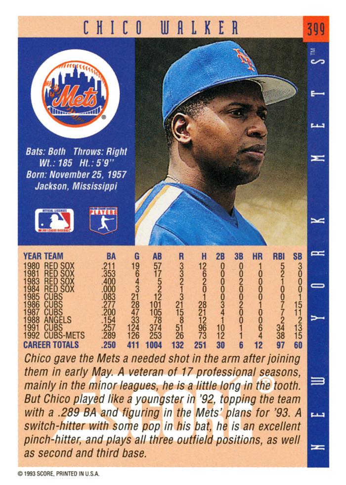 Chico Walker  baseball card collectible - Main Image 2
