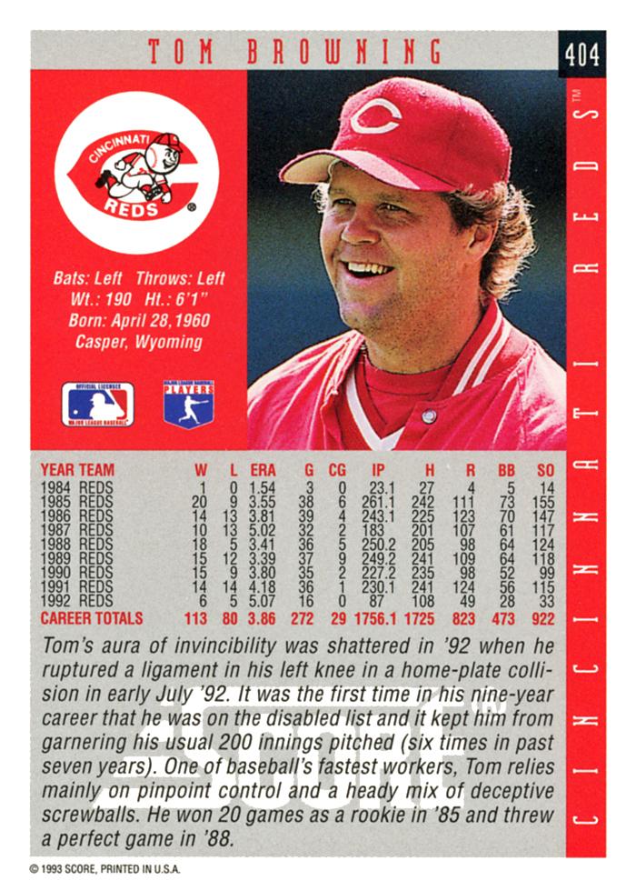 Tom Browning  baseball card collectible - Main Image 2