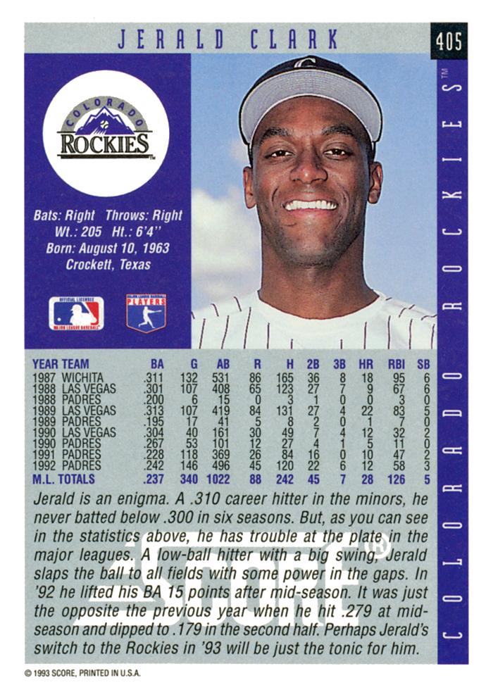 Jerald Clark  baseball card collectible - Main Image 2