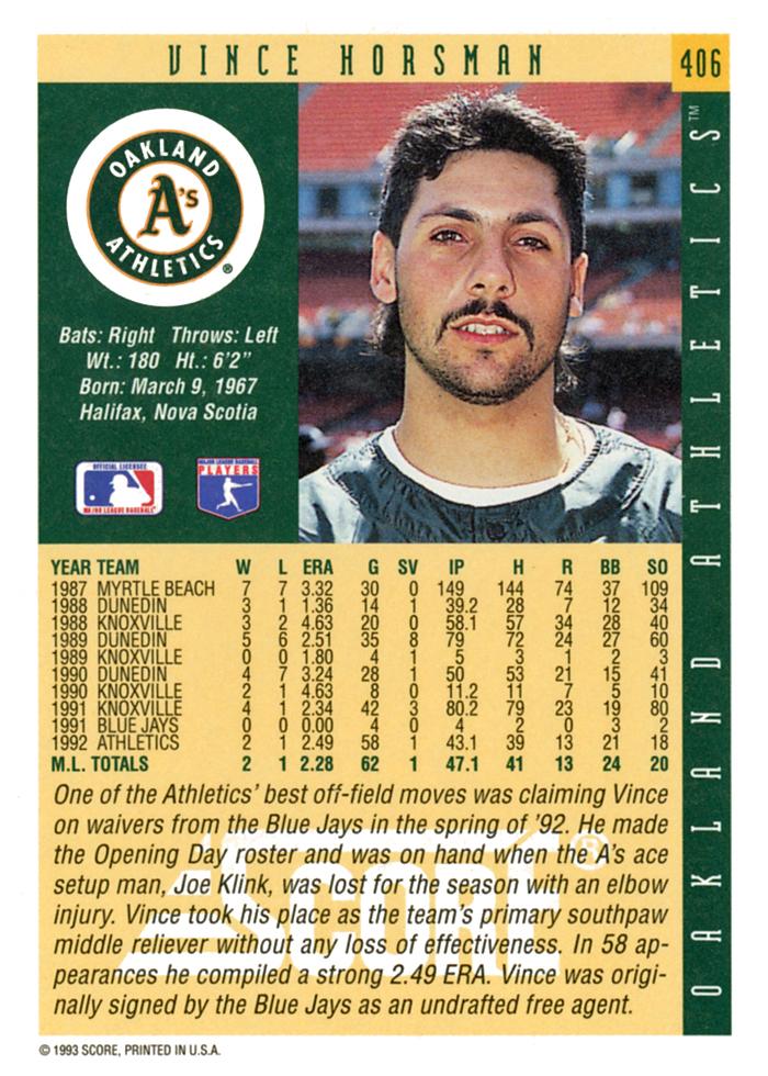 Vince Horsman  baseball card collectible - Main Image 2