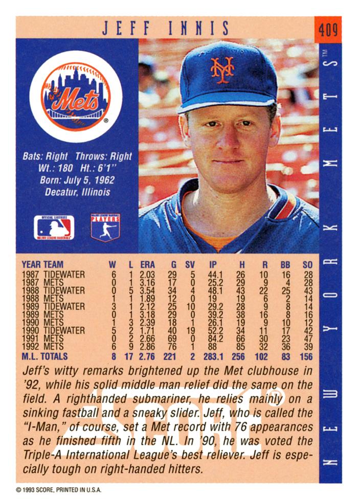 Jeff Innis  baseball card collectible - Main Image 2