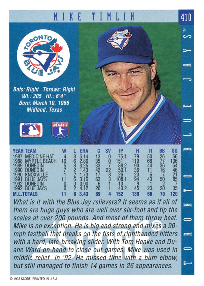 Mike Timlin  baseball card collectible - Main Image 2