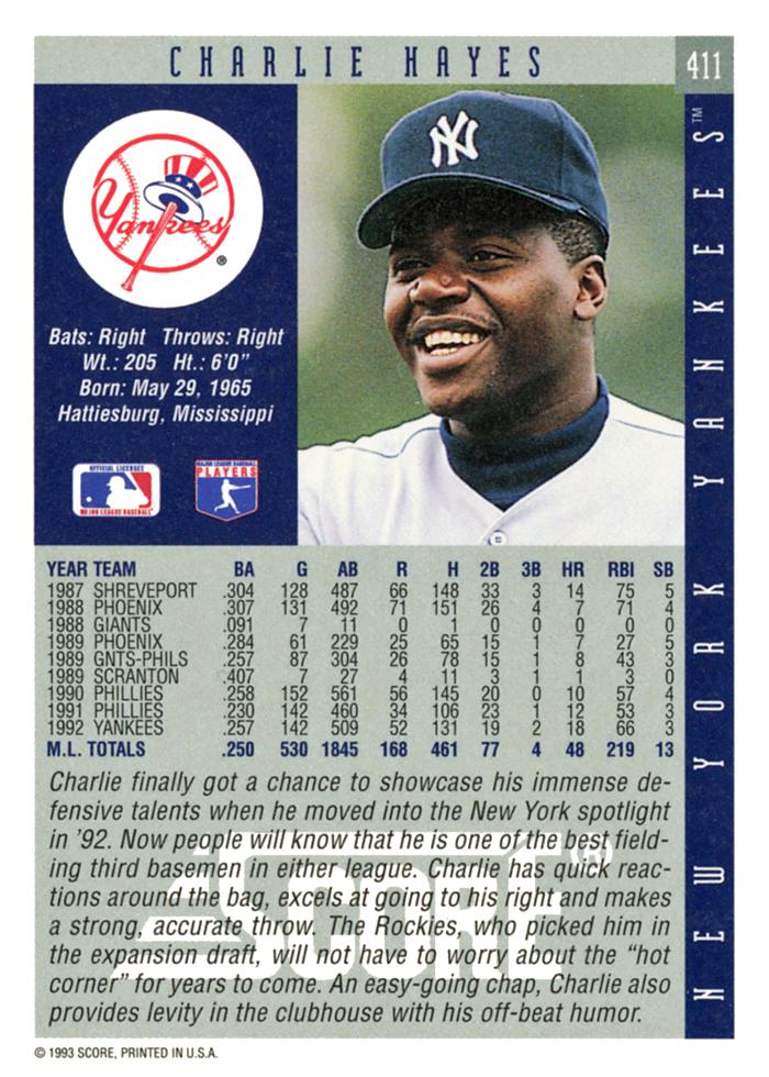 Charlie Hayes  baseball card collectible - Main Image 2