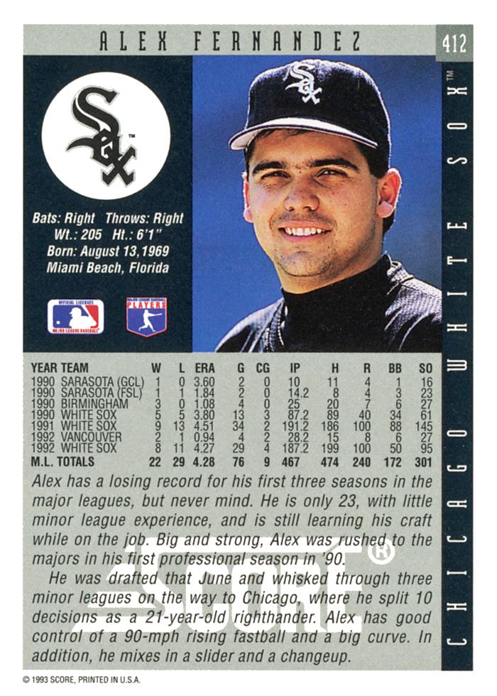 Alex Fernandez  baseball card collectible - Main Image 2