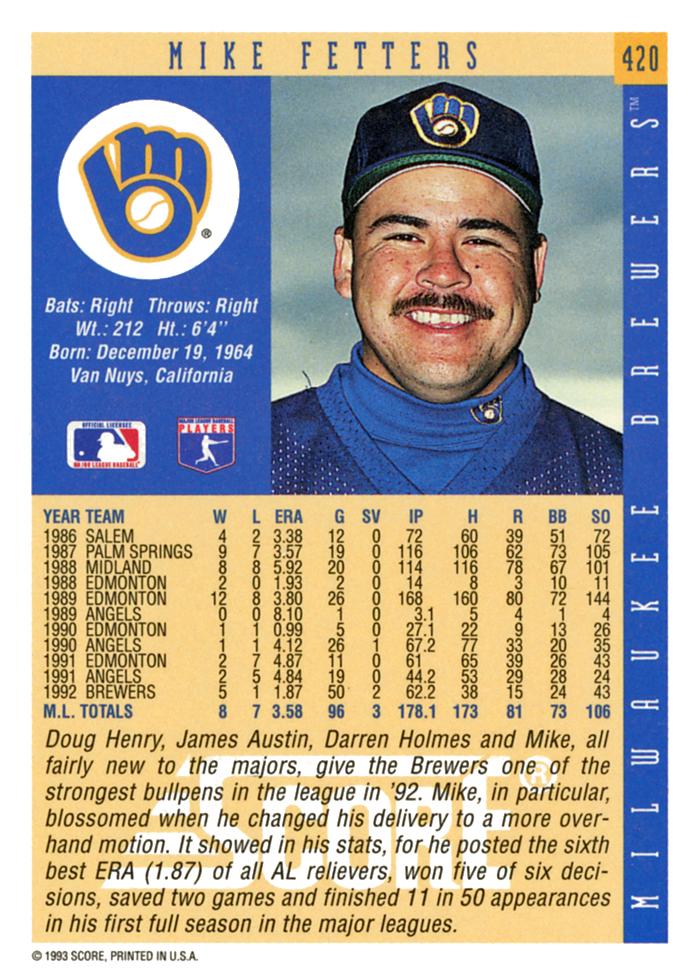 Mike Fetters  baseball card collectible - Main Image 2