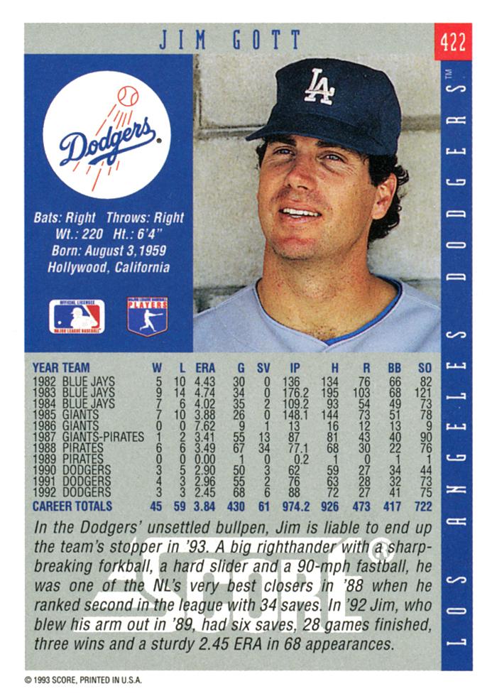 Jim Gott  baseball card collectible - Main Image 2