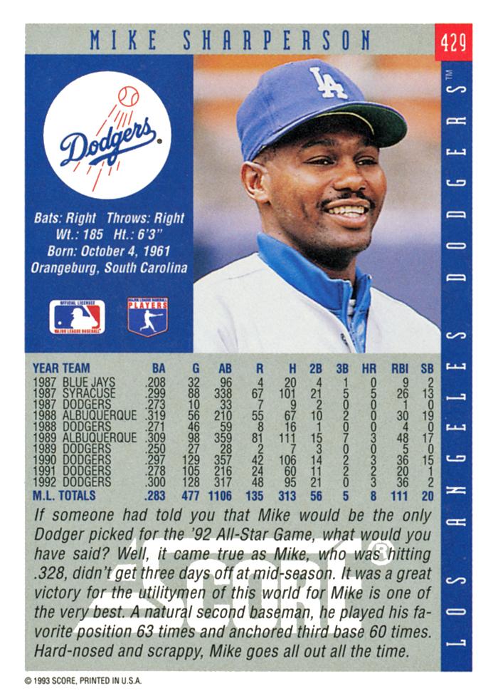 Mike Sharperson  baseball card collectible - Main Image 2