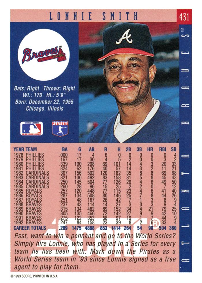 Lonnie Smith  baseball card collectible - Main Image 2
