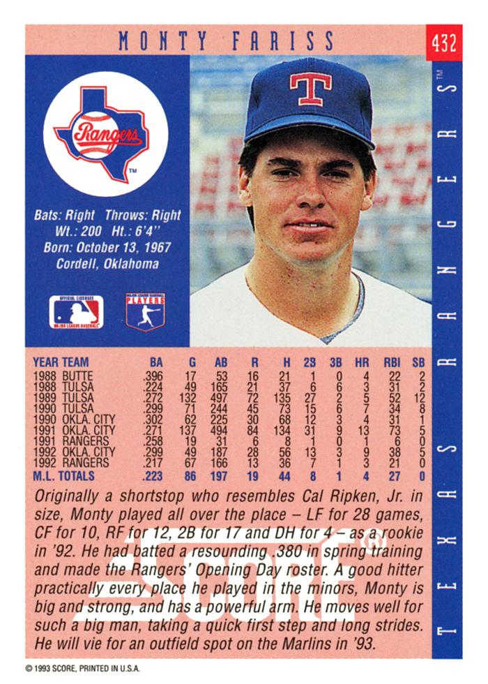 Monty Fariss  baseball card collectible - Main Image 2