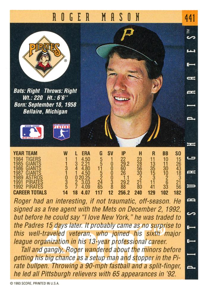 Roger Mason  baseball card collectible - Main Image 2