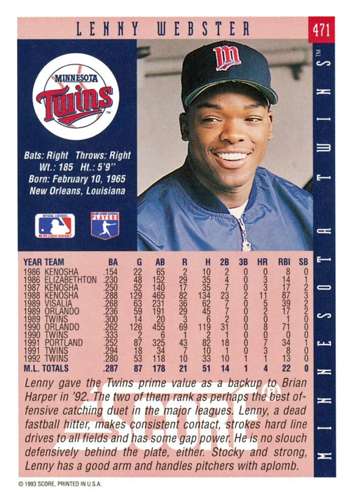 Lenny Webster  baseball card collectible - Main Image 2
