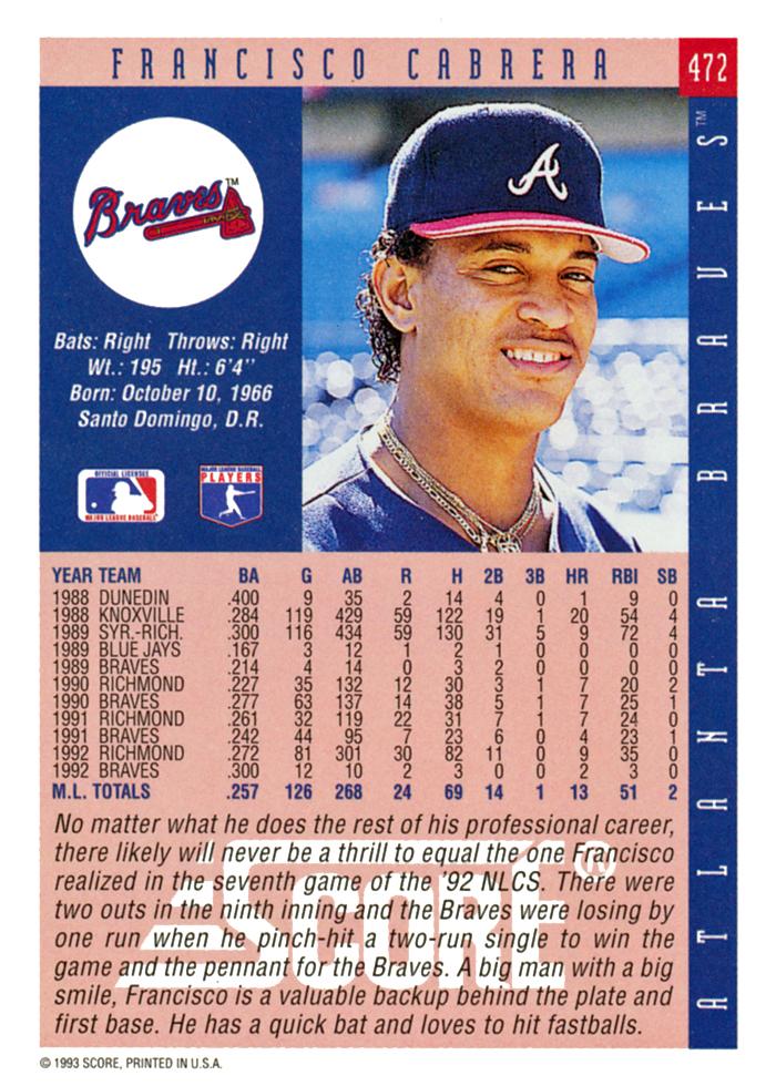 Francisco Cabrera  baseball card collectible - Main Image 2