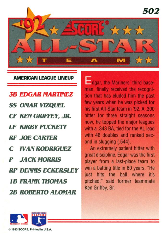 Edgar Martinez  baseball card collectible - Main Image 2