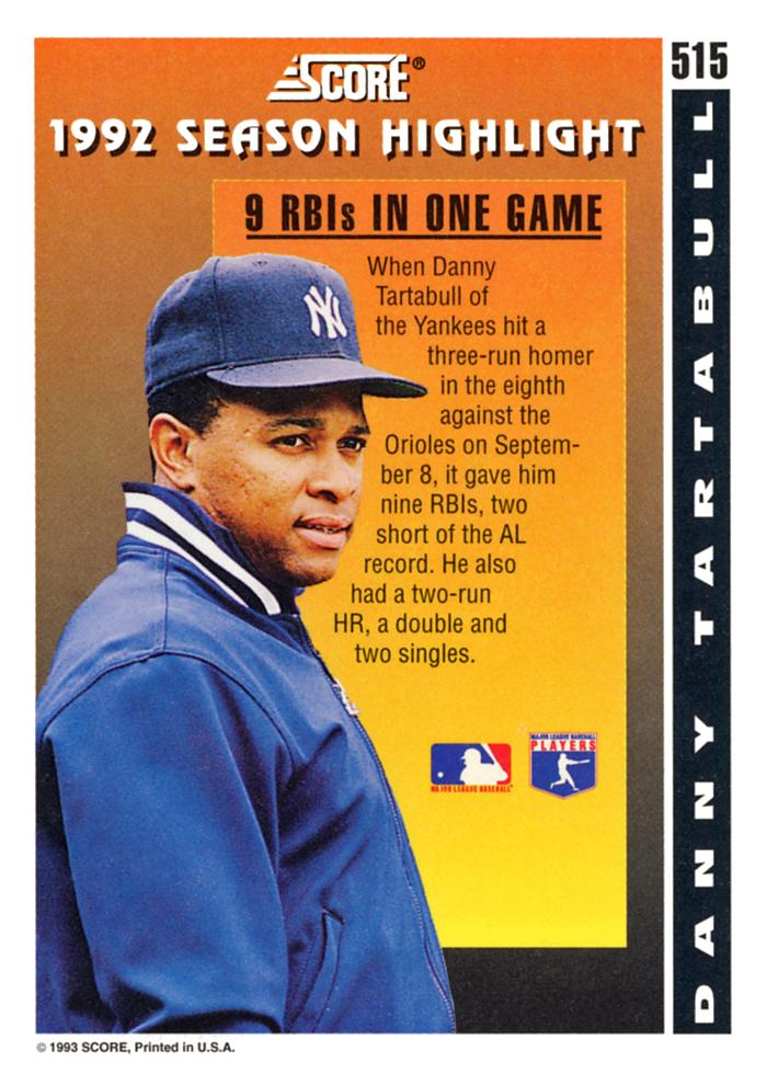Danny Tartabull  baseball card collectible - Main Image 2