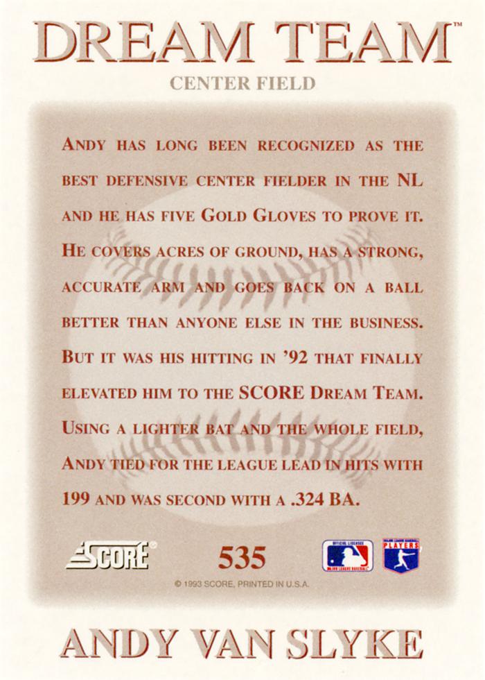 Andy Van Slyke  baseball card collectible - Main Image 2
