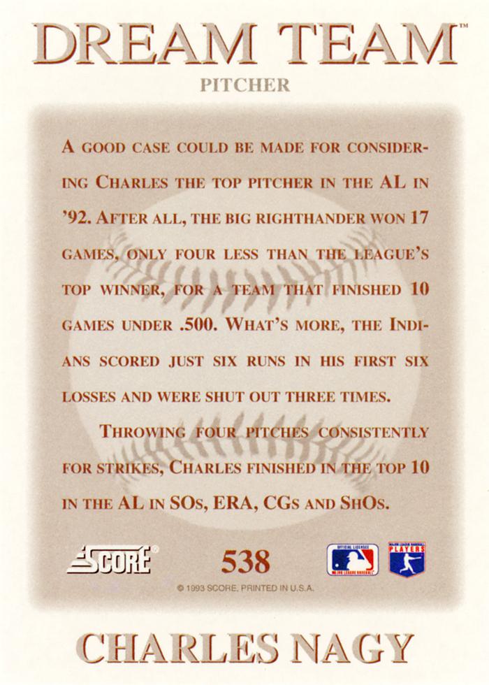 Charles Nagy  baseball card collectible - Main Image 2