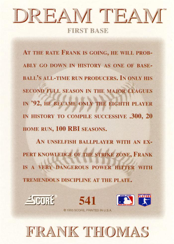Frank Thomas  baseball card collectible - Main Image 2