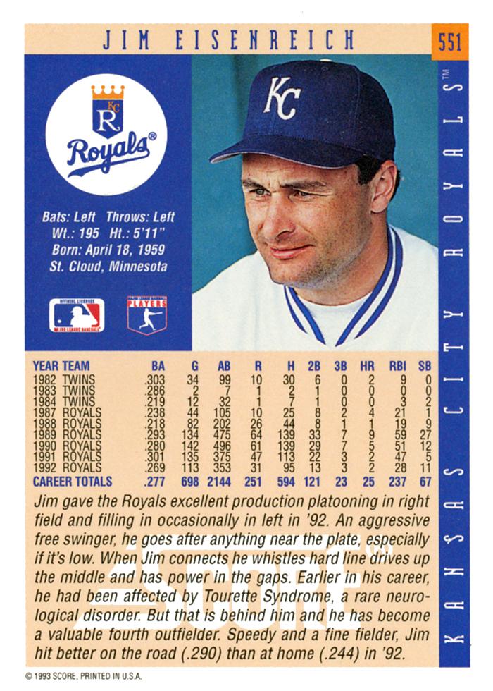 Jim Eisenreich  baseball card collectible - Main Image 2