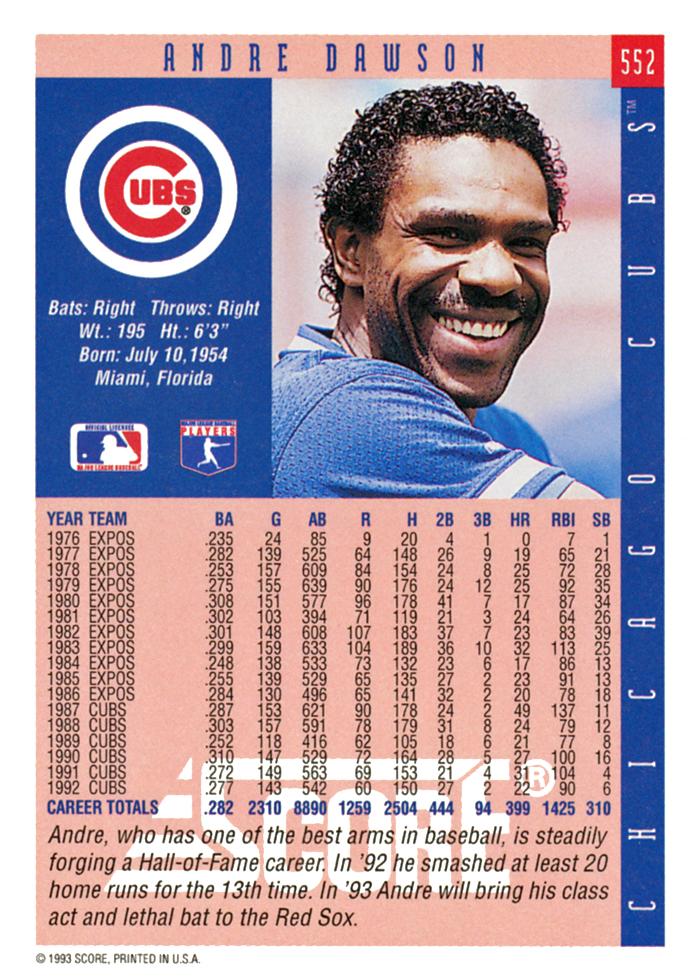 Andre Dawson  baseball card collectible - Main Image 2