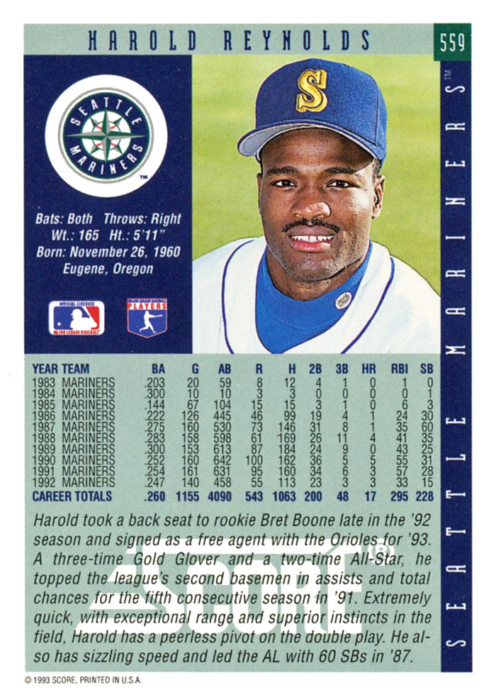 Harold Reynolds  baseball card collectible - Main Image 2