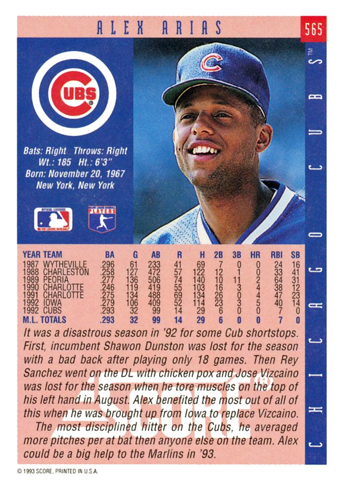 Alex Arias  baseball card collectible - Main Image 2