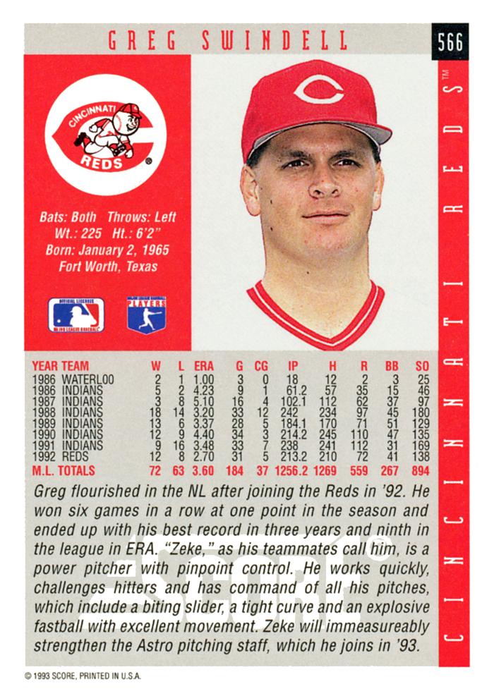 Greg Swindell  baseball card collectible - Main Image 2