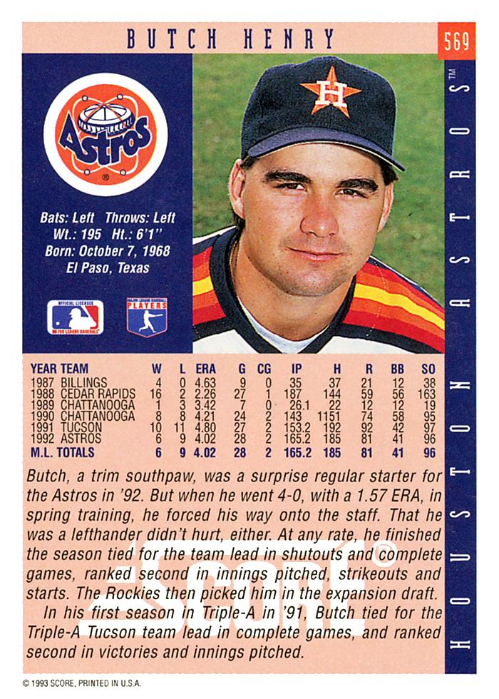 Butch Henry  baseball card collectible - Main Image 2
