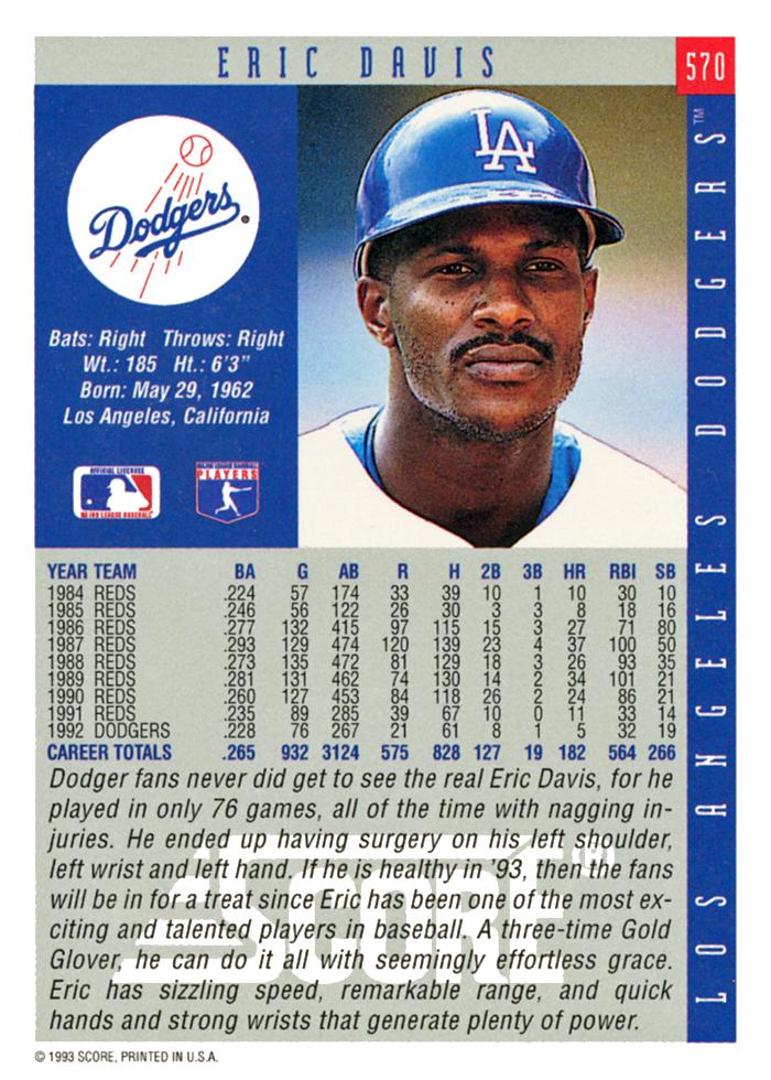 Eric Davis  baseball card collectible - Main Image 2