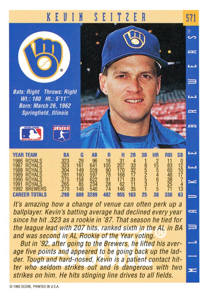 Kevin Seitzer  baseball card collectible - Main Image 2
