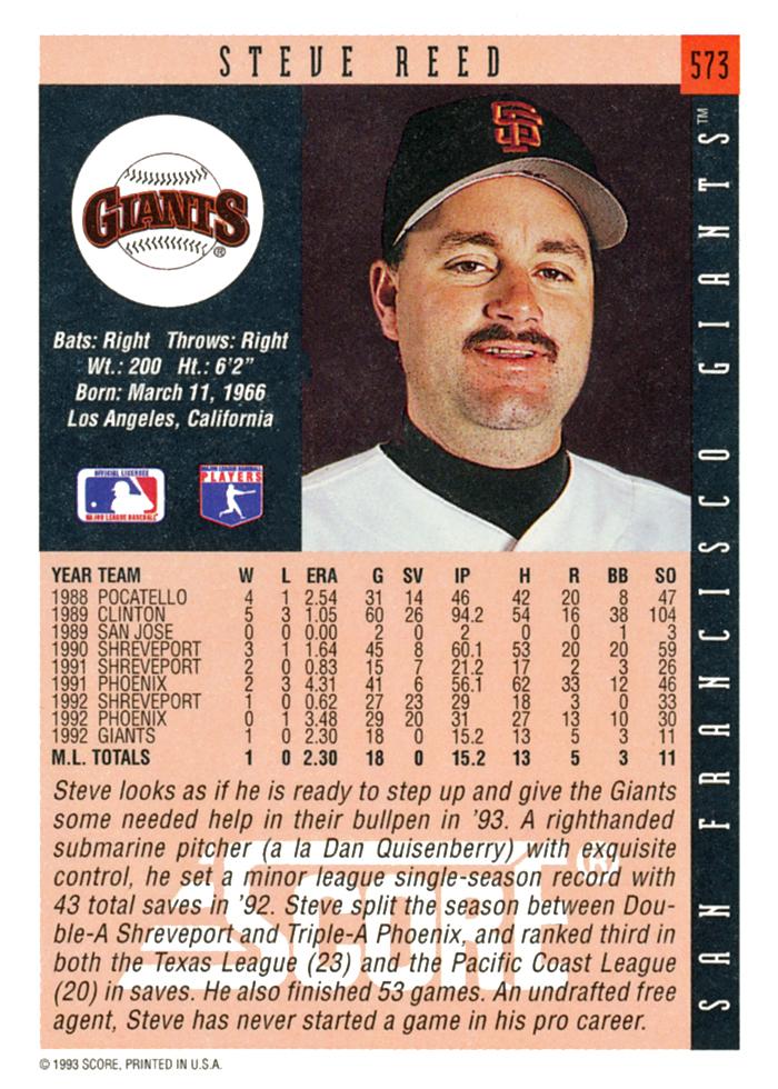 Steve Reed  baseball card collectible - Main Image 2