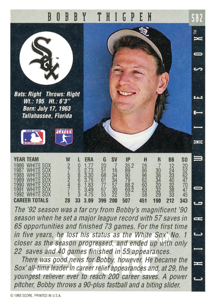 Bobby Thigpen  baseball card collectible - Main Image 2