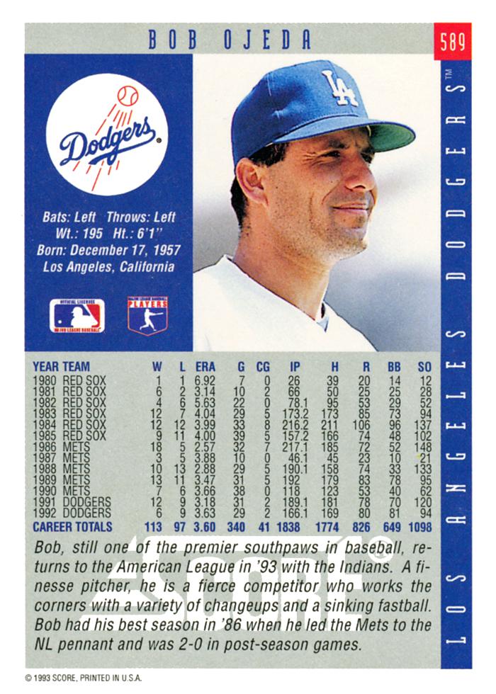 Bob Ojeda  baseball card collectible - Main Image 2