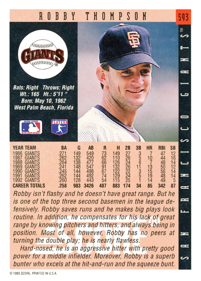 Robby Thompson  baseball card collectible - Main Image 2