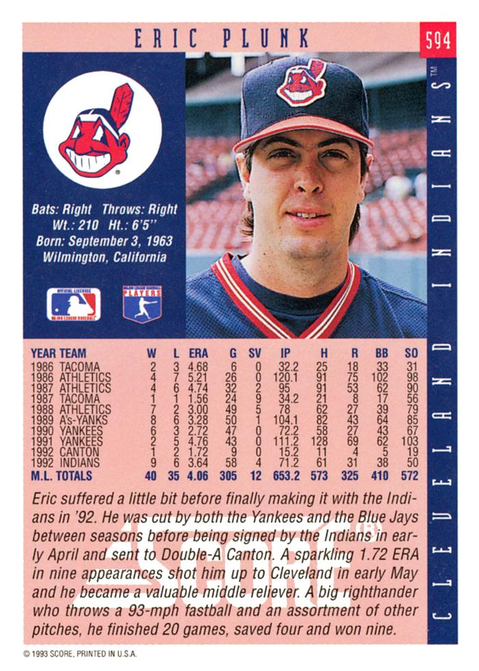 Eric Plunk  baseball card collectible - Main Image 2