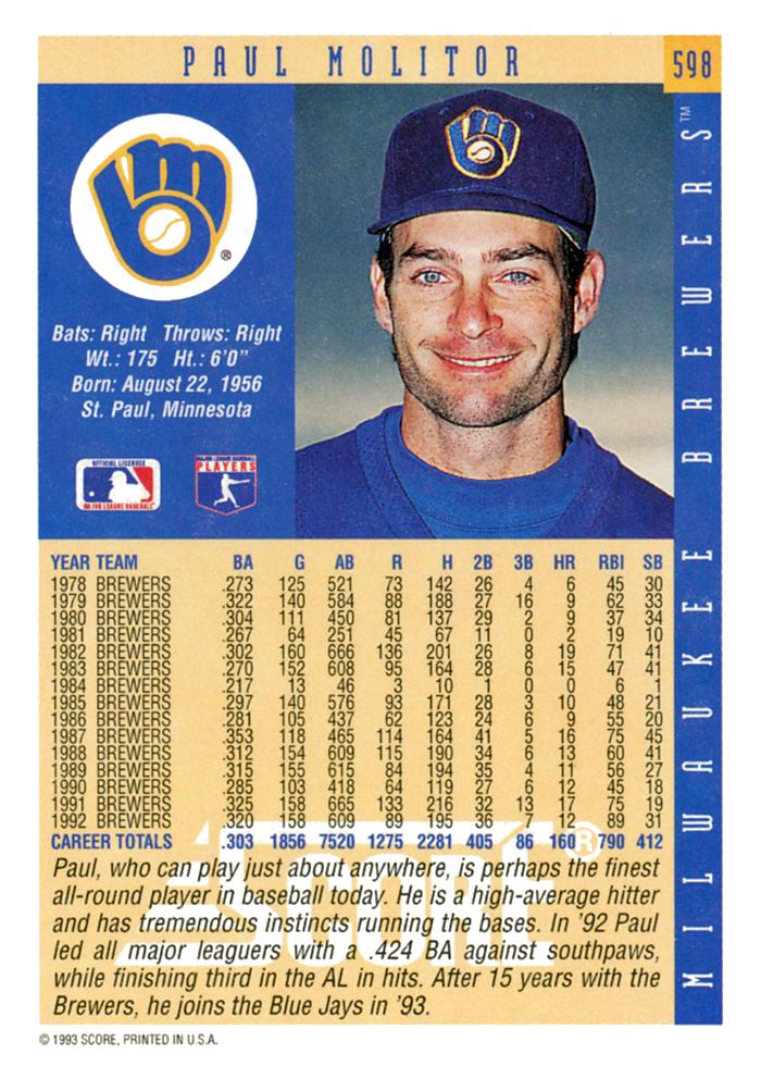 Paul Molitor  baseball card collectible - Main Image 2