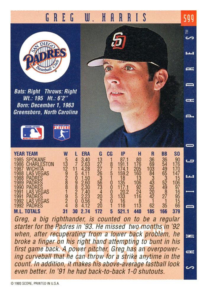 Greg W. Harris  baseball card collectible - Main Image 2