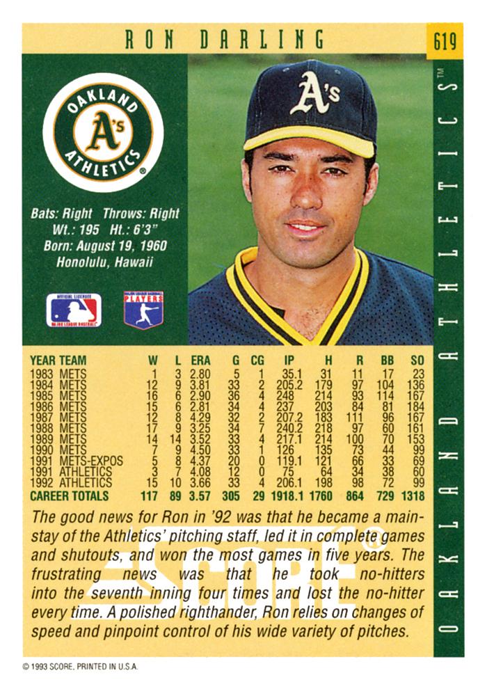 Ron Darling  baseball card collectible - Main Image 2