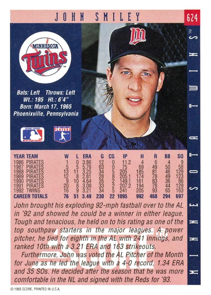 John Smiley  baseball card collectible - Main Image 2