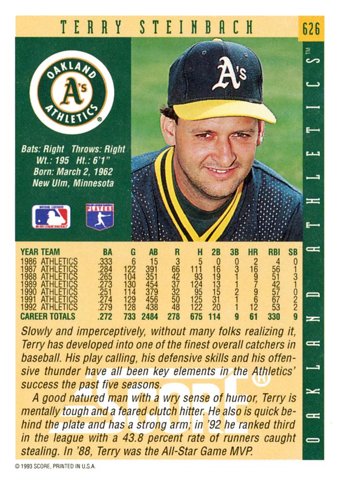 Terry Steinbach  baseball card collectible - Main Image 2