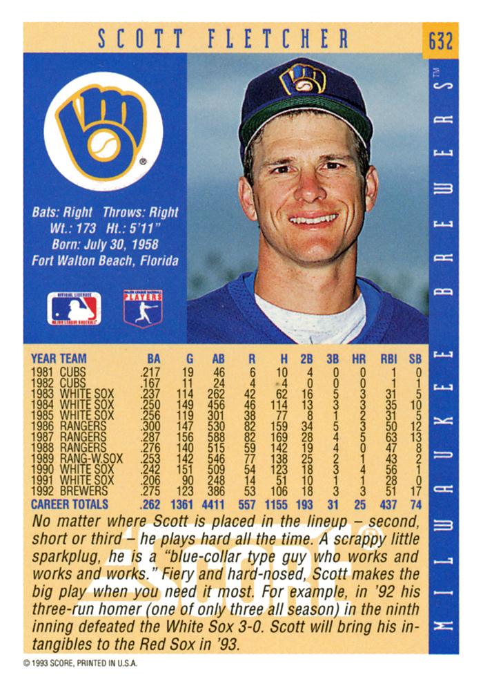 Scott Fletcher  baseball card collectible - Main Image 2