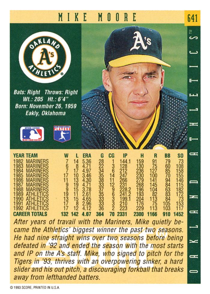 Mike Moore  baseball card collectible - Main Image 2