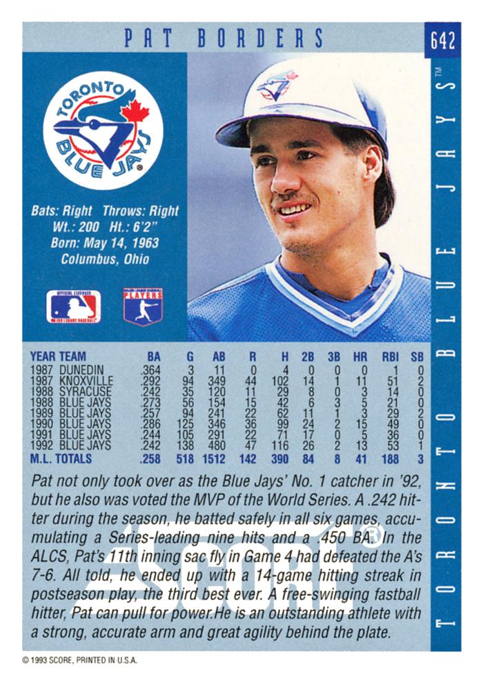 Pat Borders  baseball card collectible - Main Image 2