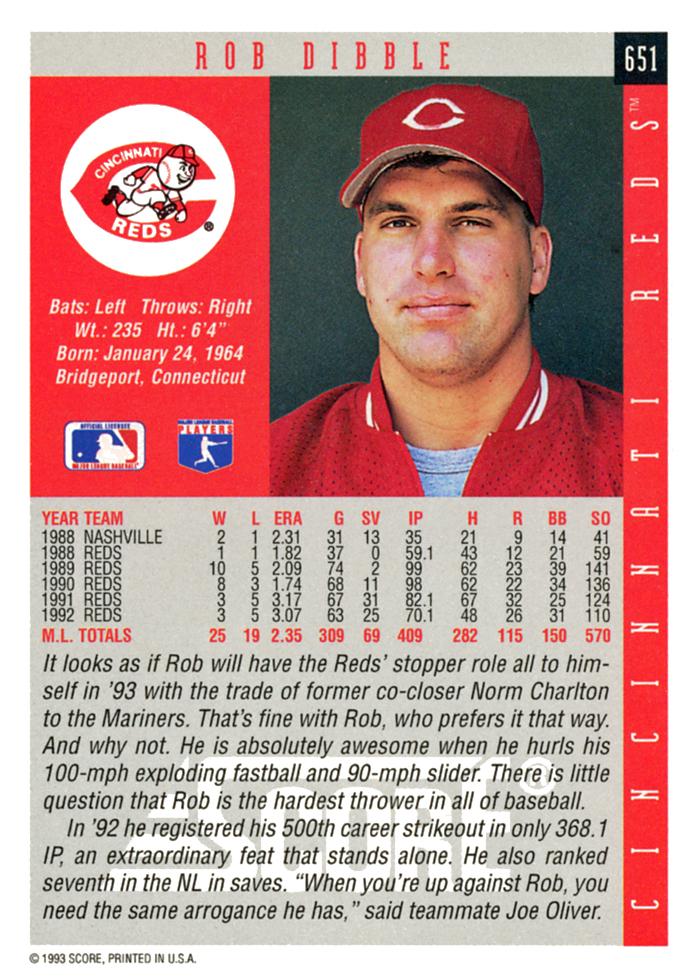 Rob Dibble  baseball card collectible - Main Image 2