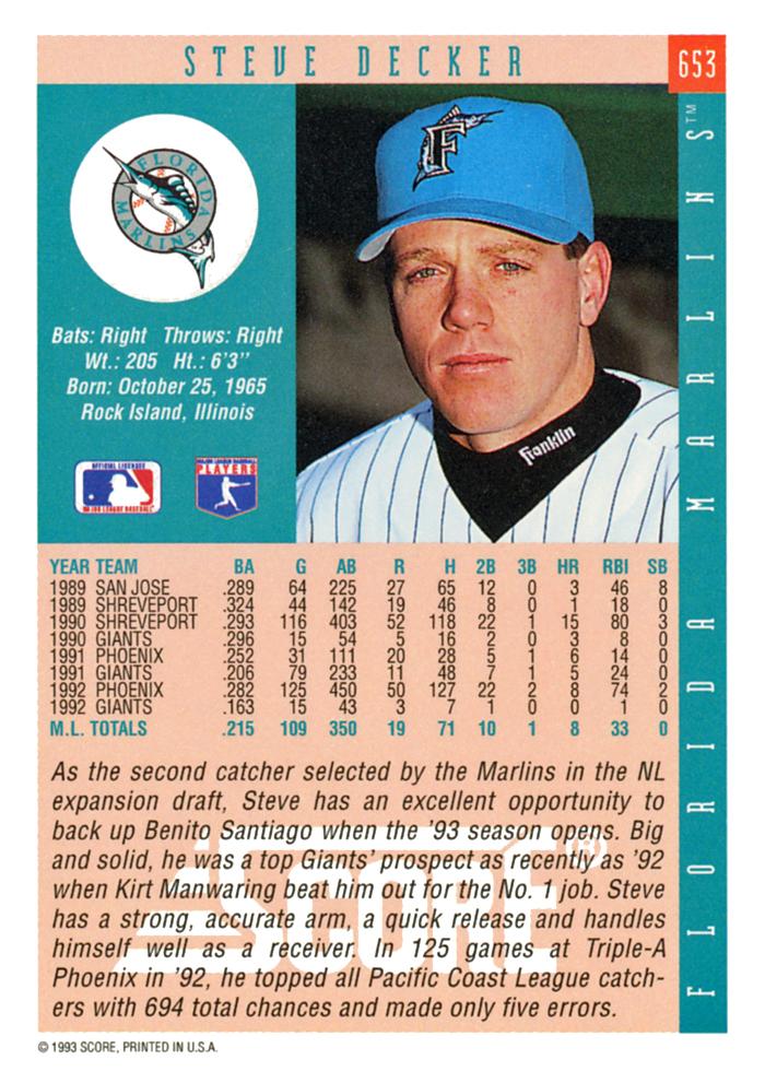 Steve Decker  baseball card collectible - Main Image 2